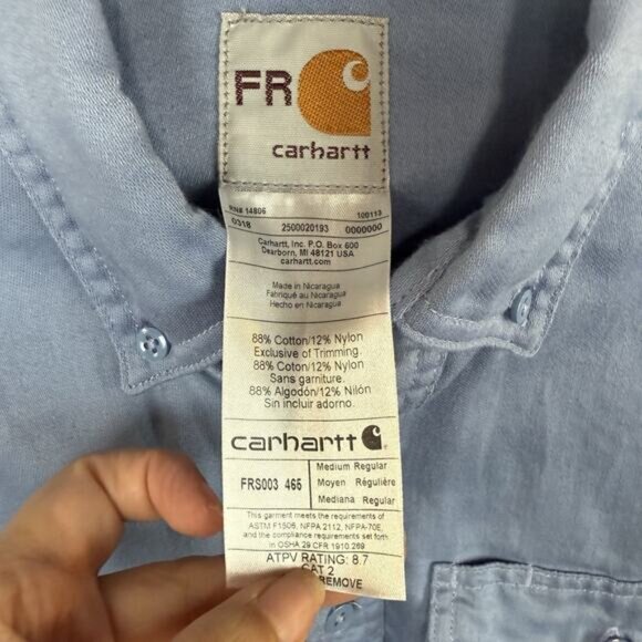 Carhartt FR Long Sleeve Button Up Flame Resistant Shirt Sz M Long Sleeve Blue - Picture 5 of 12